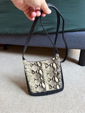 Vintage Fossil Leather Crossbody Bag Snake Print Y2K Black Shoulder Purse